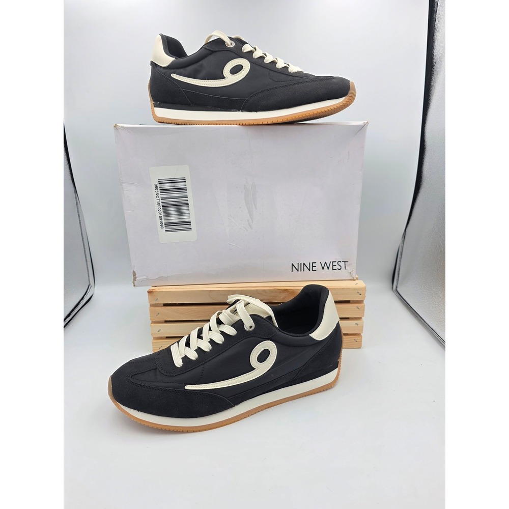 Nine West Fivo Sneakers Womens 10‎ Black Cream Lace Up Low Top Casual Shoes